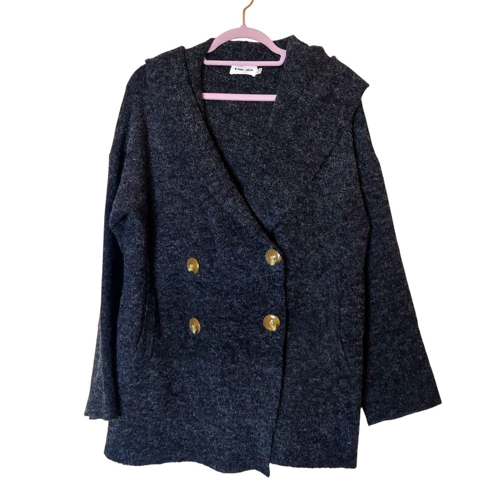 Line and Dot Gray Oversized Double Breasted Hooded Cardigan Jacket XS Lagenlook